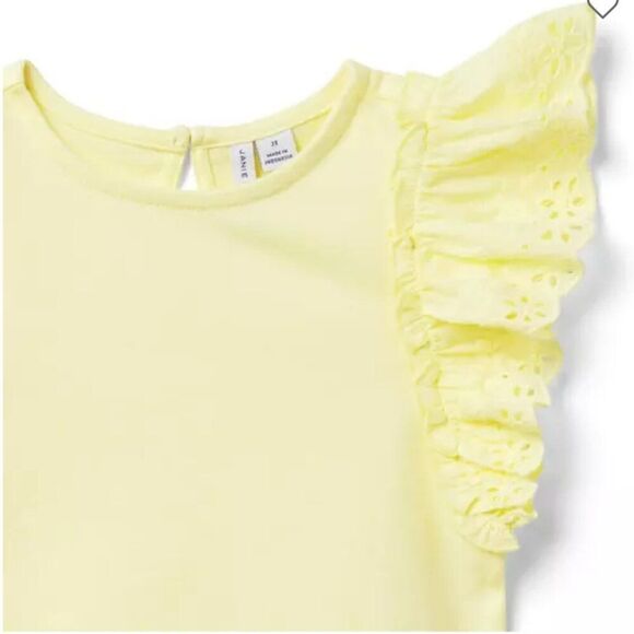 Janie and Jack 100049046 Girl Yellow  Eyelet Flutter Sleeve Top NWT size 6-12 m - Picture 3 of 11